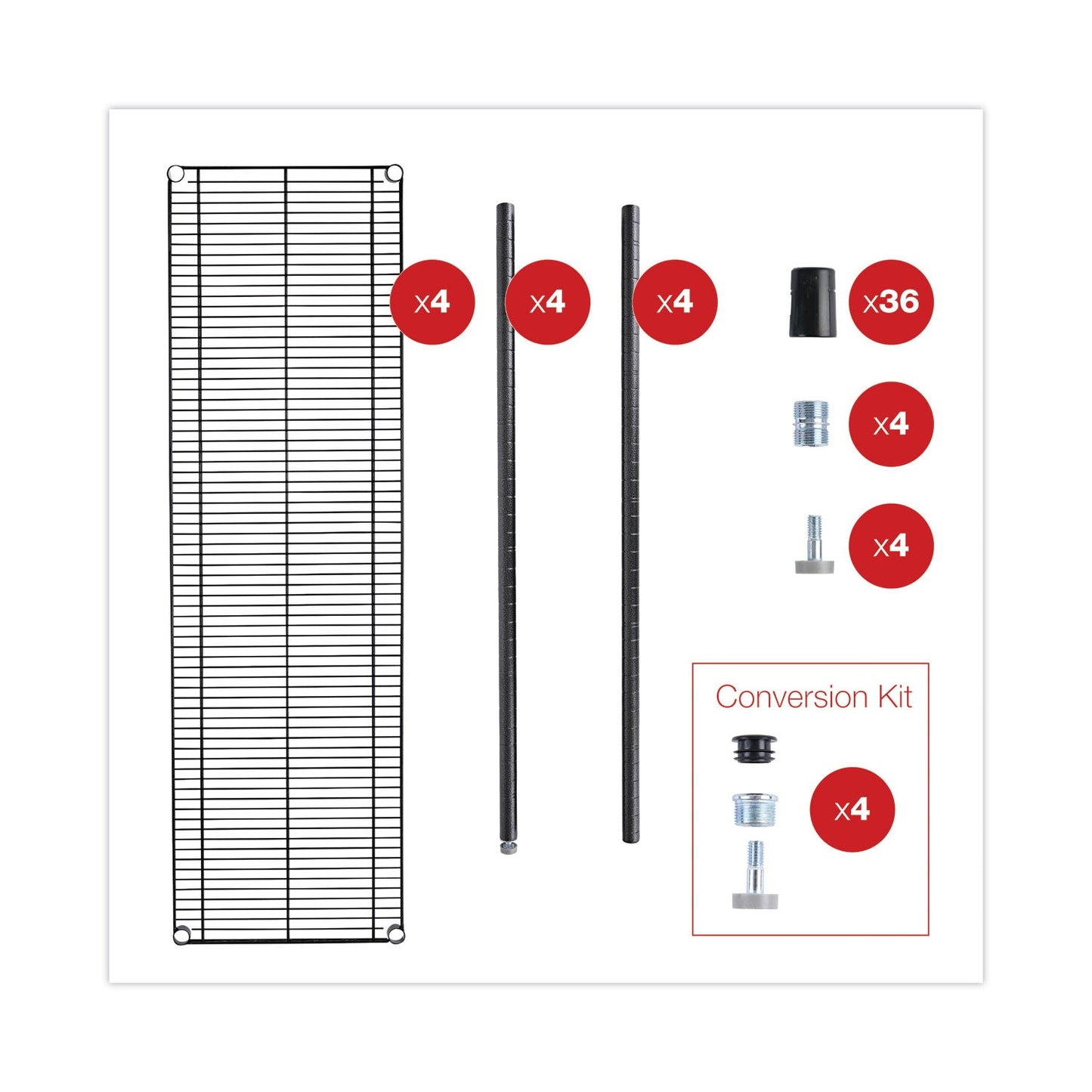 Alera All-Purpose Wire Shelving Starter Kit, Four-Shelf, 60w x 18d x 72h, Black Anthracite Plus
