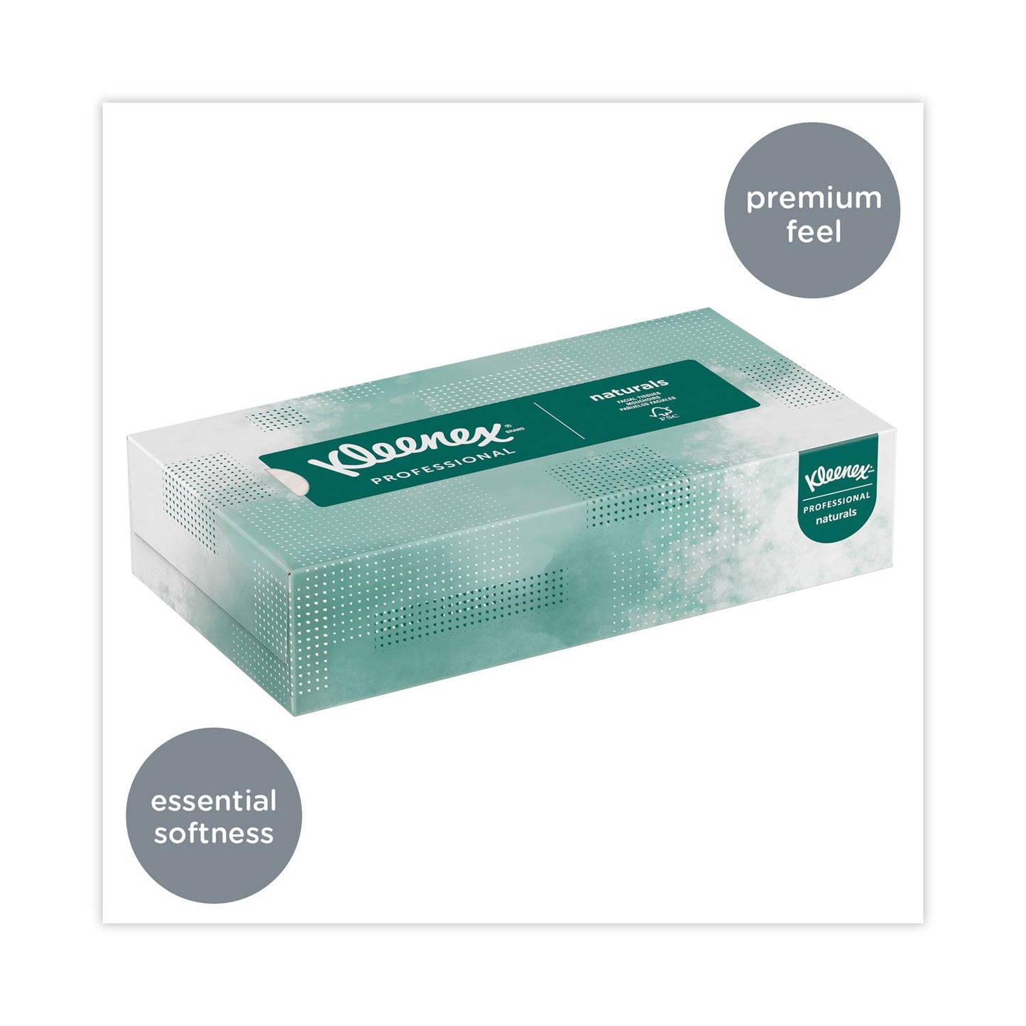 Kleenex Naturals Facial Tissue for Business, Flat Box, 2-Ply, White, 125 Sheets/Box, 48 Boxes/Carton