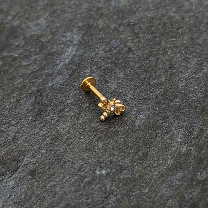 16G 5/16 Clear Gem Gold Hue Flying Dragonfly Labret Monroe Tragus