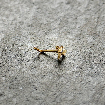 20G 7mm Clear Gem Gold Tone Flying Dragonfly L Shape Nose Ring