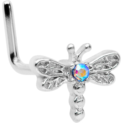 20G 7mm Aurora Gem Ornate Dragonfly L Shape Nose Ring