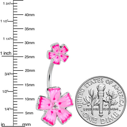 Pink Flower Textured Center Double Mount Belly Ring