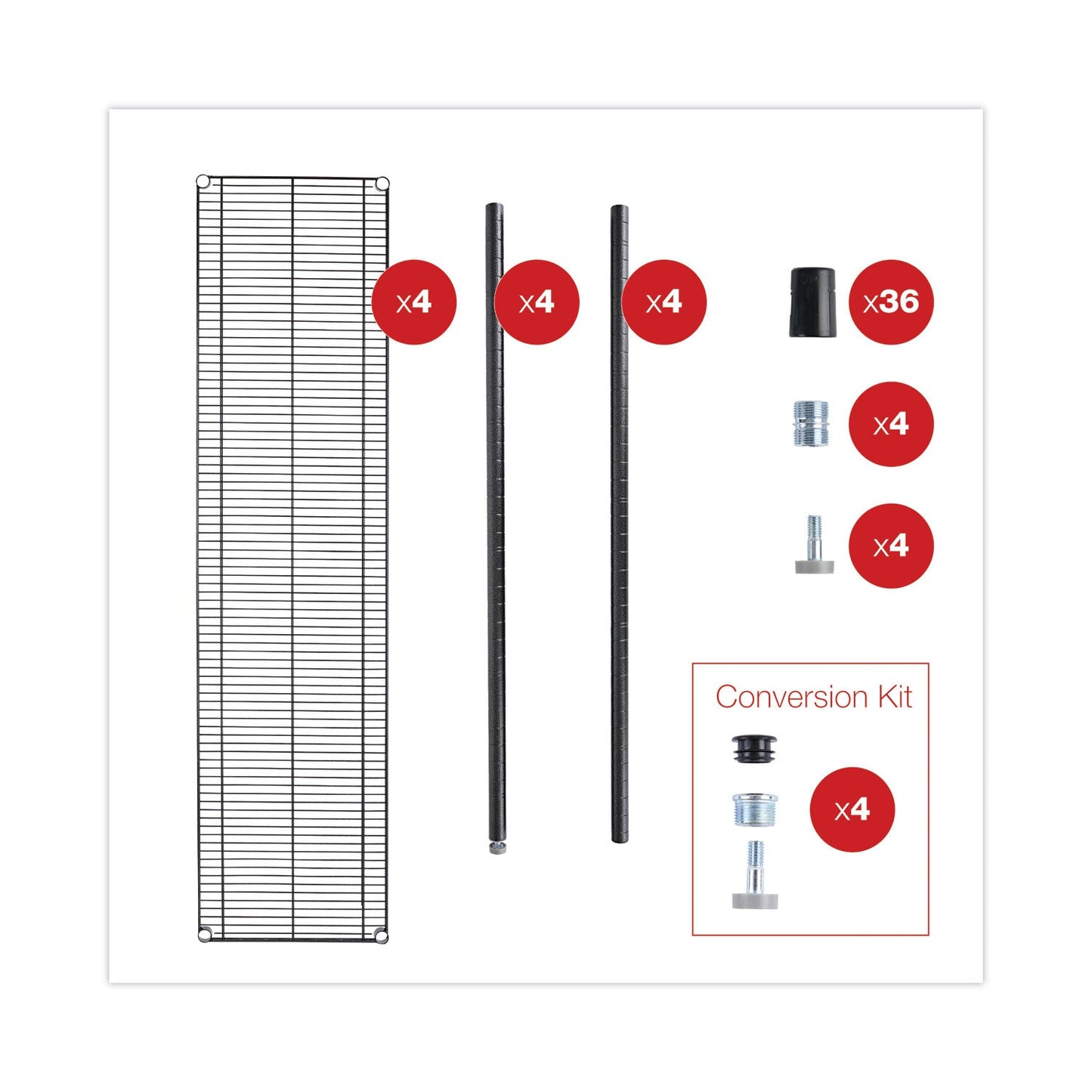 Alera BA Plus Wire Shelving Kit, Four-Shelf, 72w x 18d x 72h, Black Anthracite Plus