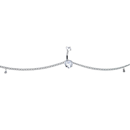 Clear Gem Double Heart Double Mount Belly Ring Belly Chain