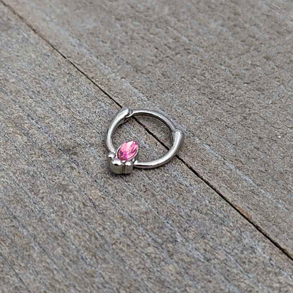 16G 5/16 Pink Gem Deco Oval Cartilage Clicker
