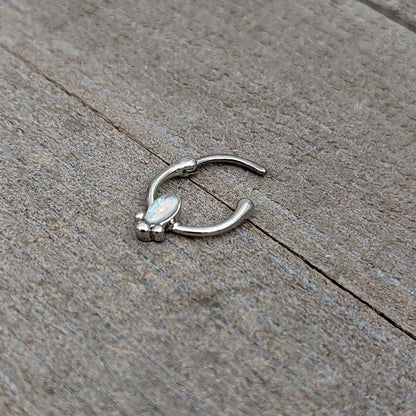 16G 5/16 White Faux Opal Deco Oval Cartilage Clicker