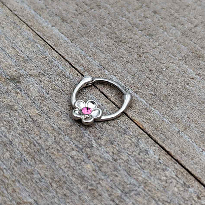 16G 5/16 Pink Gem Sweetheart Flower Cartilage Clicker