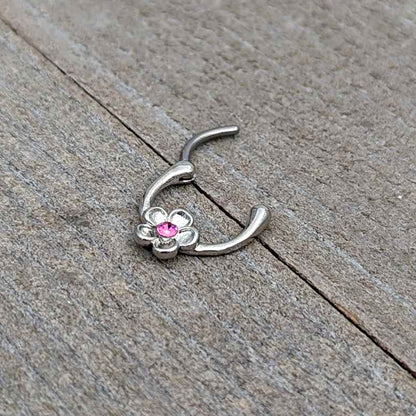 16G 5/16 Pink Gem Sweetheart Flower Cartilage Clicker