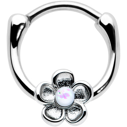 16G 5/16 White Faux Opal Sweetheart Flower Cartilage Clicker