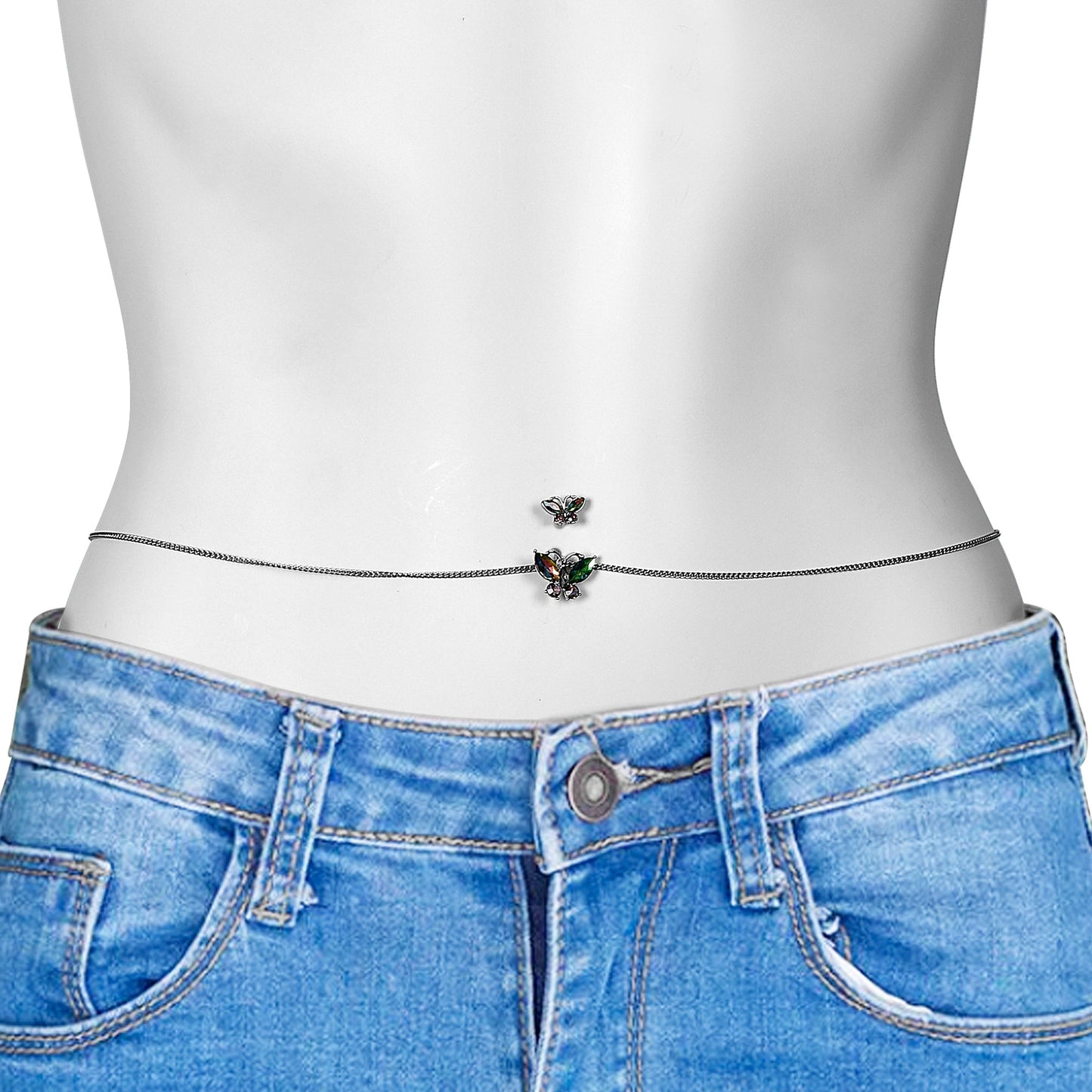 Rainbow Gem Butterfly Beauties Double Mount Belly Ring Belly Chain