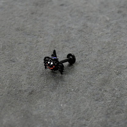 16G 5/16 Black Halloween Witch Smiling Spider Labret Monroe Tragus