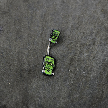 Frankenstein Head Green Glow in the Dark Double Mount Belly Ring
