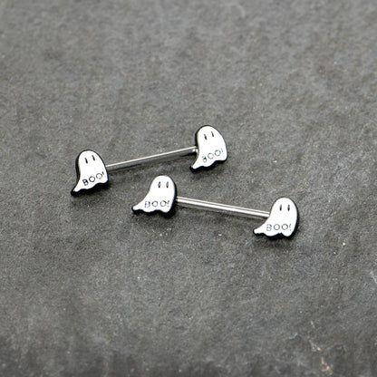 14G 9/16 Halloween Ghost Glow in the Dark Barbell Nipple Ring Set