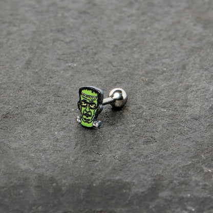 16G 1/4 Frankenstein Head Green Glow in the Dark Cartilage Earring
