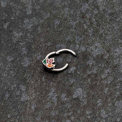 16G 5/16 Tricolor Red Autumn Maple Leaf Hinged Segment Ring
