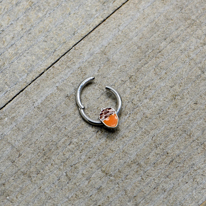 16G 3/8 Autumn Acorn Orange Brown Hinged Segment Ring