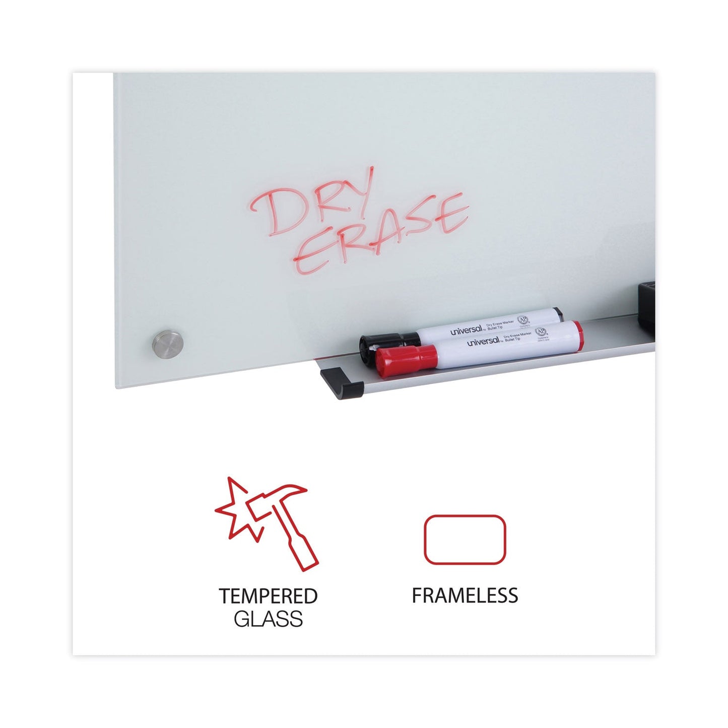Universal Frameless Glass Marker Board, 36" x 24", White