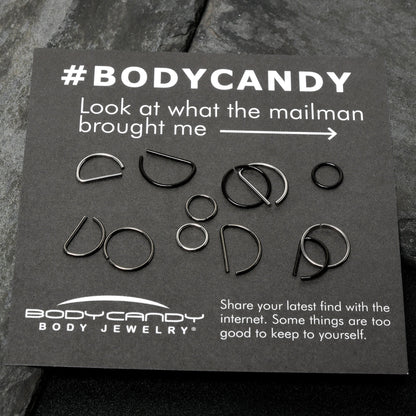 20G 12 Pack ASTM F-136 Implant Grade Titanium Nose Hoop D Shaped Septum Ring and Cartilage Ear Hoop Earring Set