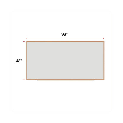 Universal Dry-Erase Board, Melamine, 96 x 48, White, Oak-Finished Frame