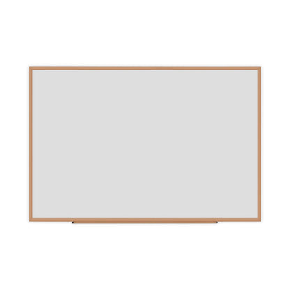 Universal Dry-Erase Board, Melamine, 72 x 48, White, Oak-Finished Frame