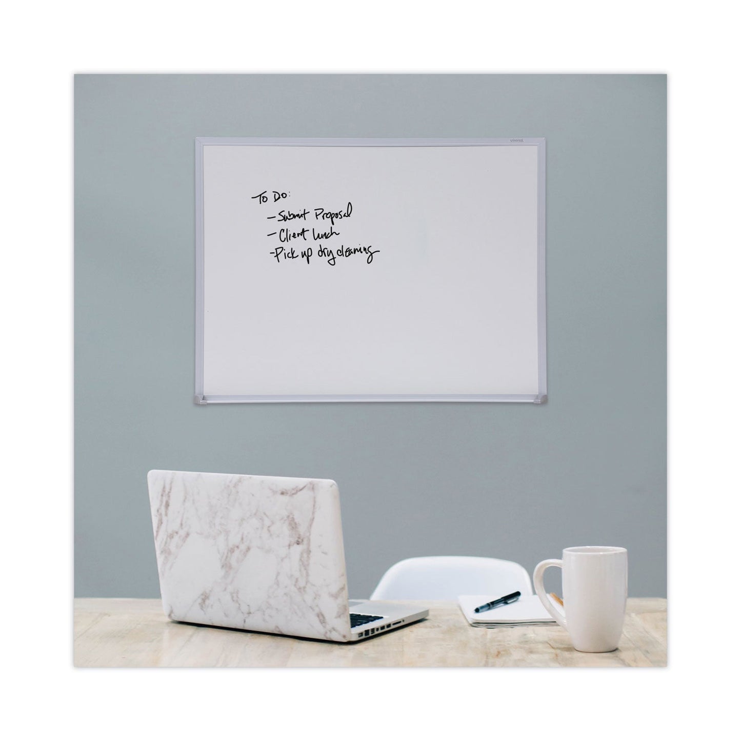 Universal Dry-Erase Board, Melamine, 24 x 18, Satin-Finished Aluminum Frame