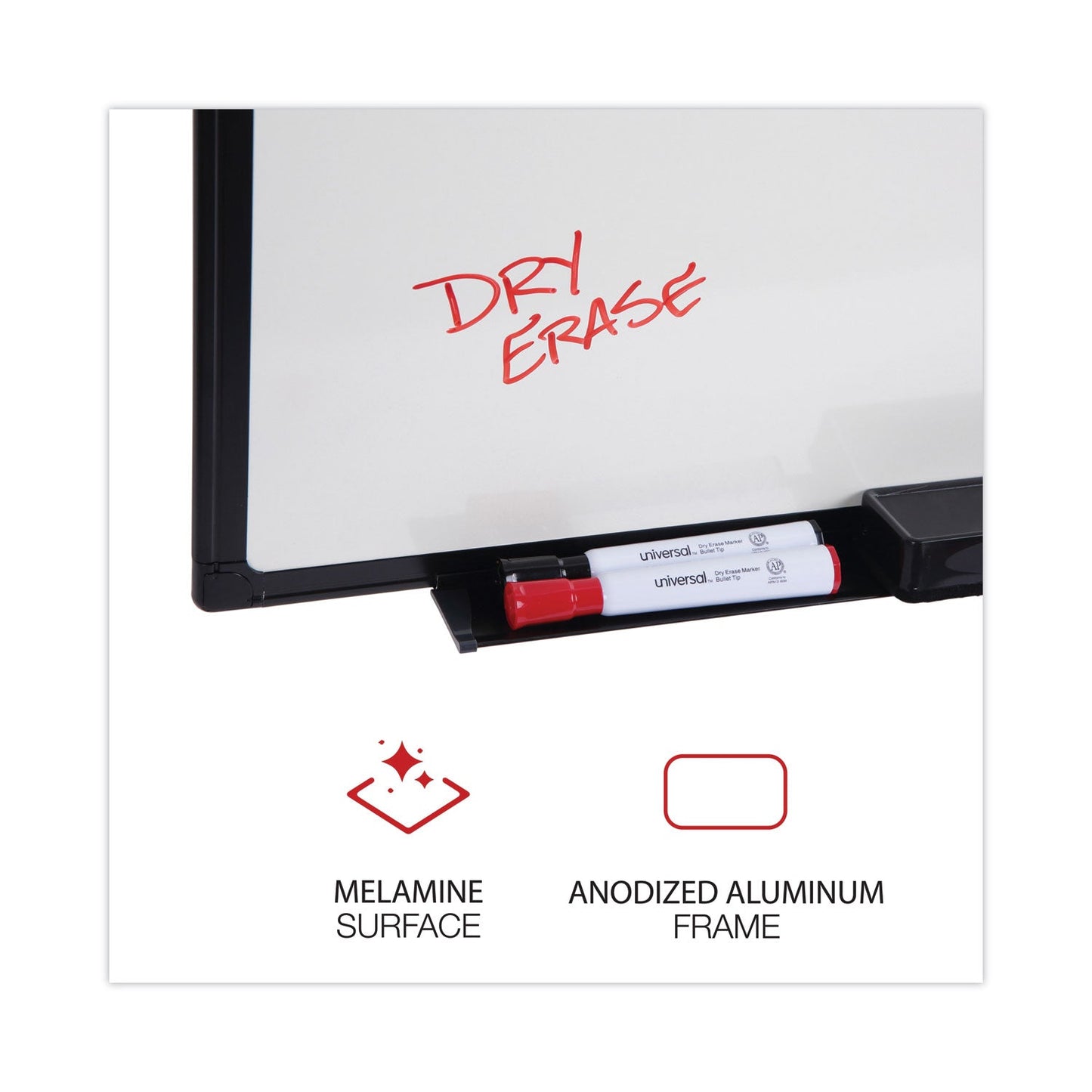 Universal Dry Erase Board, Melamine, 48 x 36, Black Frame