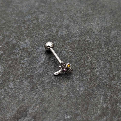 Purple Yellow Clear Gem Dragonfly Barbell Tongue Ring