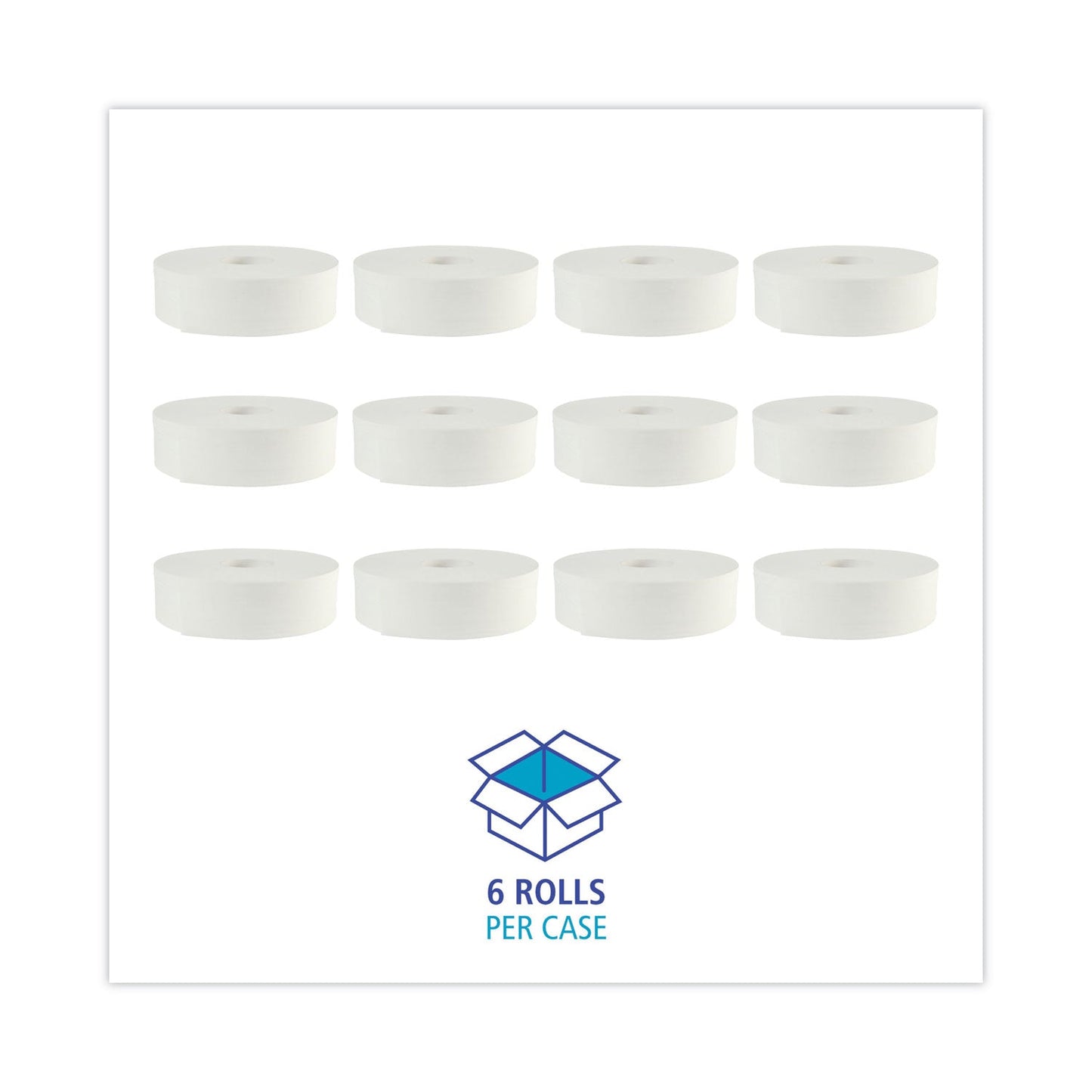 Boardwalk JRT Bath Tissue, Jumbo, Septic Safe, 2-Ply, White, 3.5" x 2,000 ft, 6 Rolls/Carton