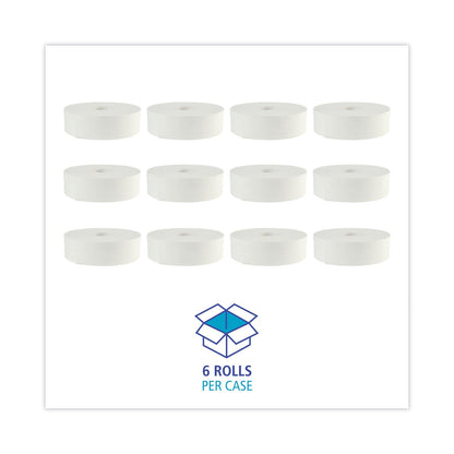 Boardwalk JRT Bath Tissue, Jumbo, Septic Safe, 2-Ply, White, 3.5" x 2,000 ft, 6 Rolls/Carton