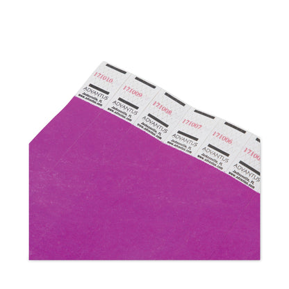 Advantus Crowd Management Wristbands, Sequentially Numbered, 9.75" x 0.75", Purple, 100/Pack