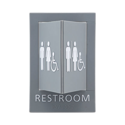 Advantus Pop-Out ADA Sign, Wheelchair, Tactile Symbol/Braille, Plastic, 6 x 9, Gray/White