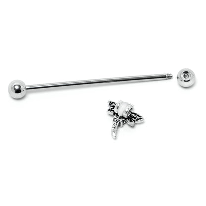 14G Purple Yellow Gem Dragonfly Industrial Barbell 38mm