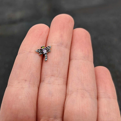 16G 5/16 Purple Yellow Gem Dragonfly Ornate Labret Monroe Tragus