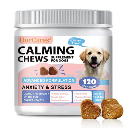 Ourcares Calming Chews for Dogs | 120 Soft Chews, Chicken Flavorrelieves Separation Anxiety, Reduces Stress & Destructive Behavior, Aids Sleep & Training