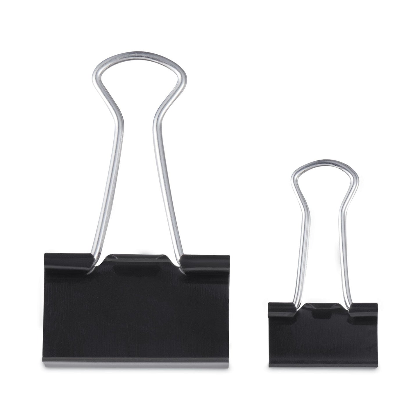 Universal Binder Clips with Storage Tub, (50) Small (0.75"), (10) Medium (1.25"), Black/Silver