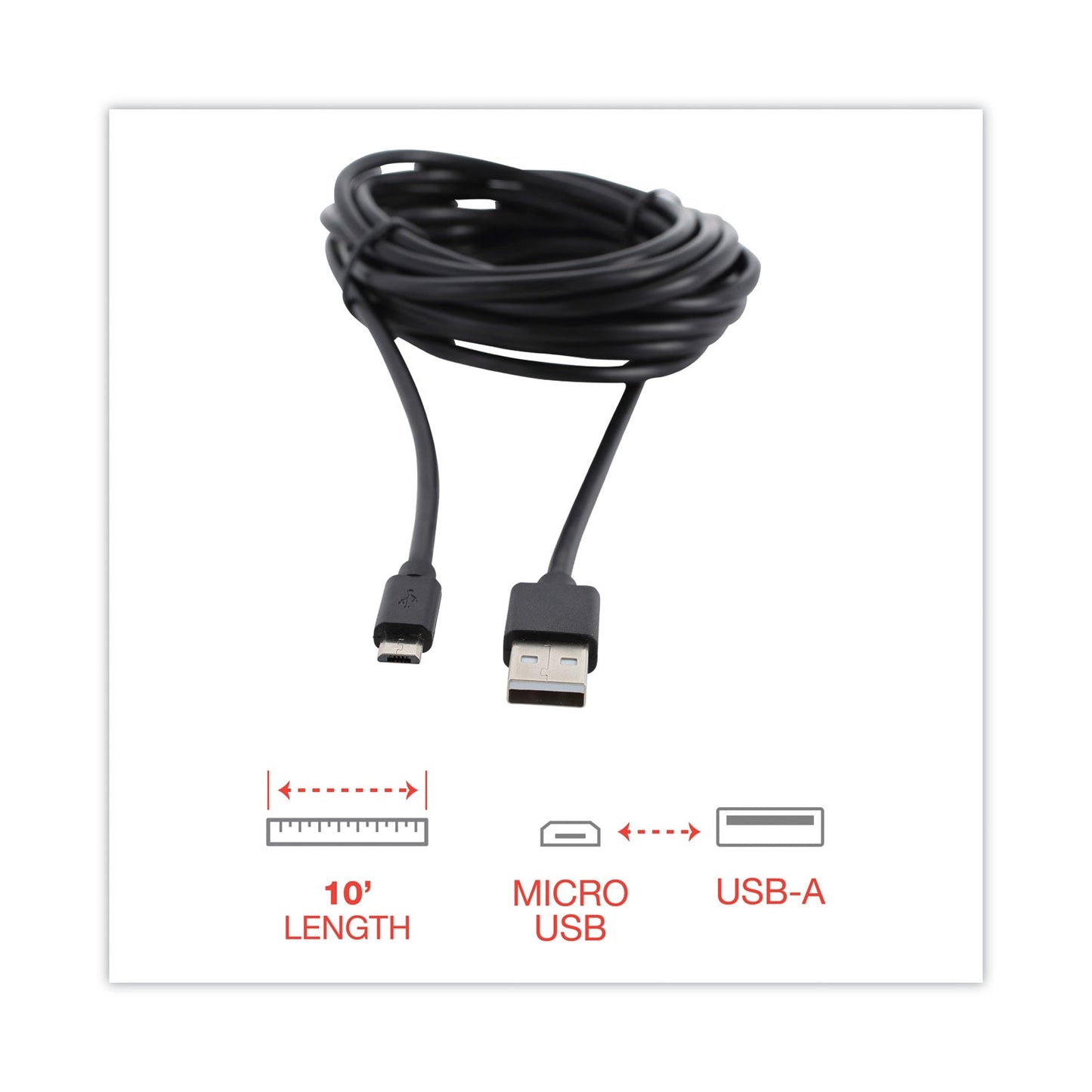 Innovera USB to Micro USB Cable, 10 ft, Black