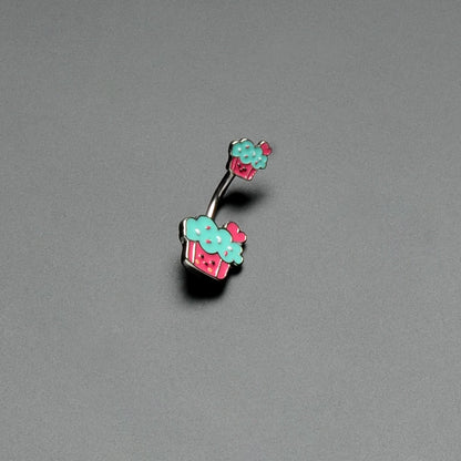 Sydney Belle Girlfriend Collection Sweet Happy Cupcake Pink Blue Double Mount Belly Ring