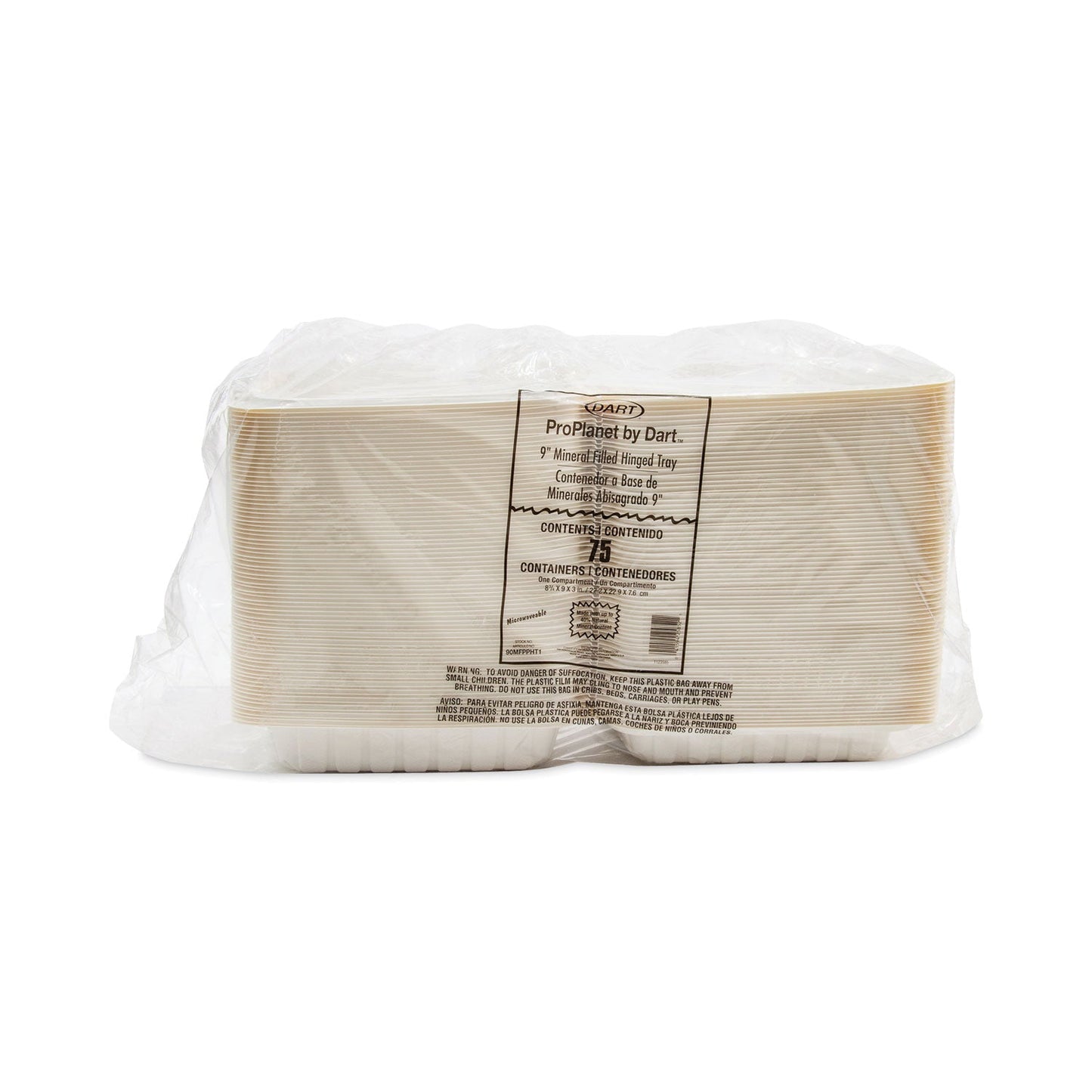 ProPlanet Hinged Lid Containers, Single Compartment, 9 x 8.8 x 3, White, Plastic, 150/Carton