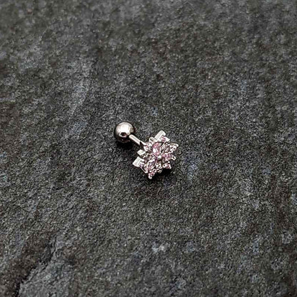 16G 1/4 Pink Clear CZ Gem Snowflake Cartilage Tragus Earring