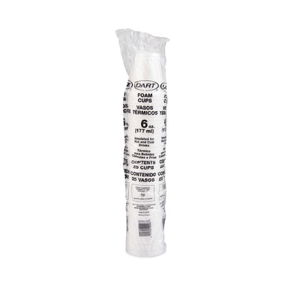 Dart Foam Drink Cups, 6 oz, White, 25/Bag, 40 Bags/Carton