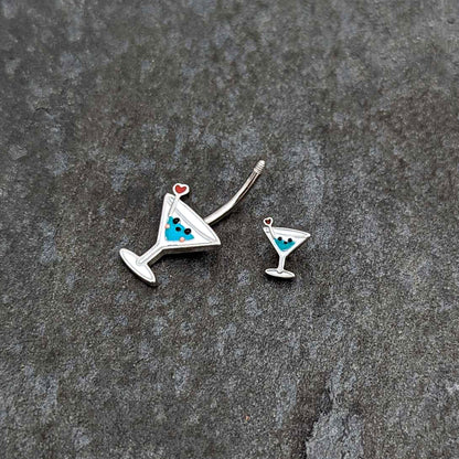 Sweet Martini Glass Heart Valentine New Years Double Mount Belly Ring