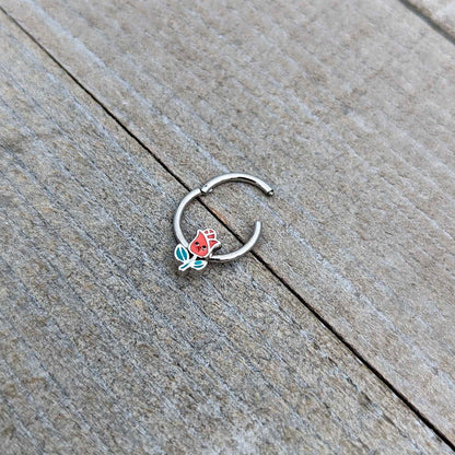 16G 3/8 Sweet Happy Rose Flower Hinged Segment Ring