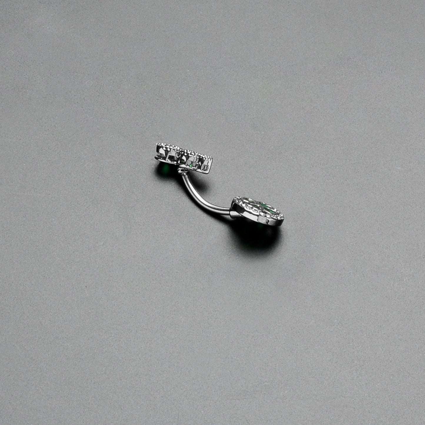 Green Clear Gem Triple Drop Heart Shamrock Double Mount Belly Ring