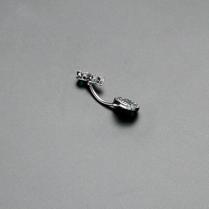 Green Clear Gem Triple Drop Heart Shamrock Double Mount Belly Ring