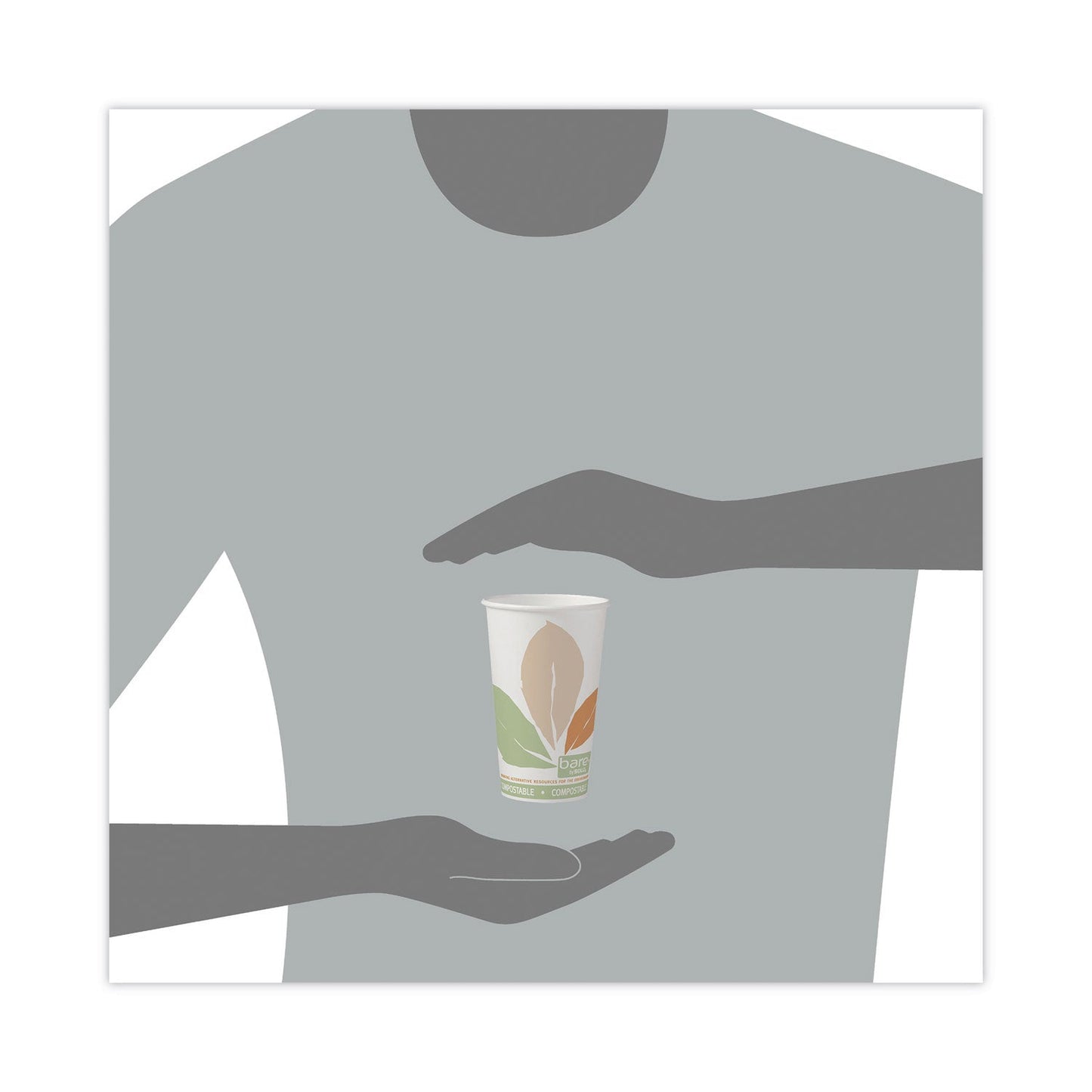 Dart Bare by Solo Eco-Forward PLA Paper Hot Cups, 16 oz, Leaf Design, White/Green/Orange, 50/Pack