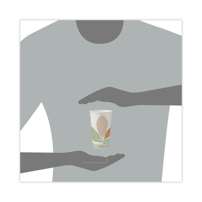 Dart Bare by Solo Eco-Forward PLA Paper Hot Cups, 16 oz, Leaf Design, White/Green/Orange, 50/Pack