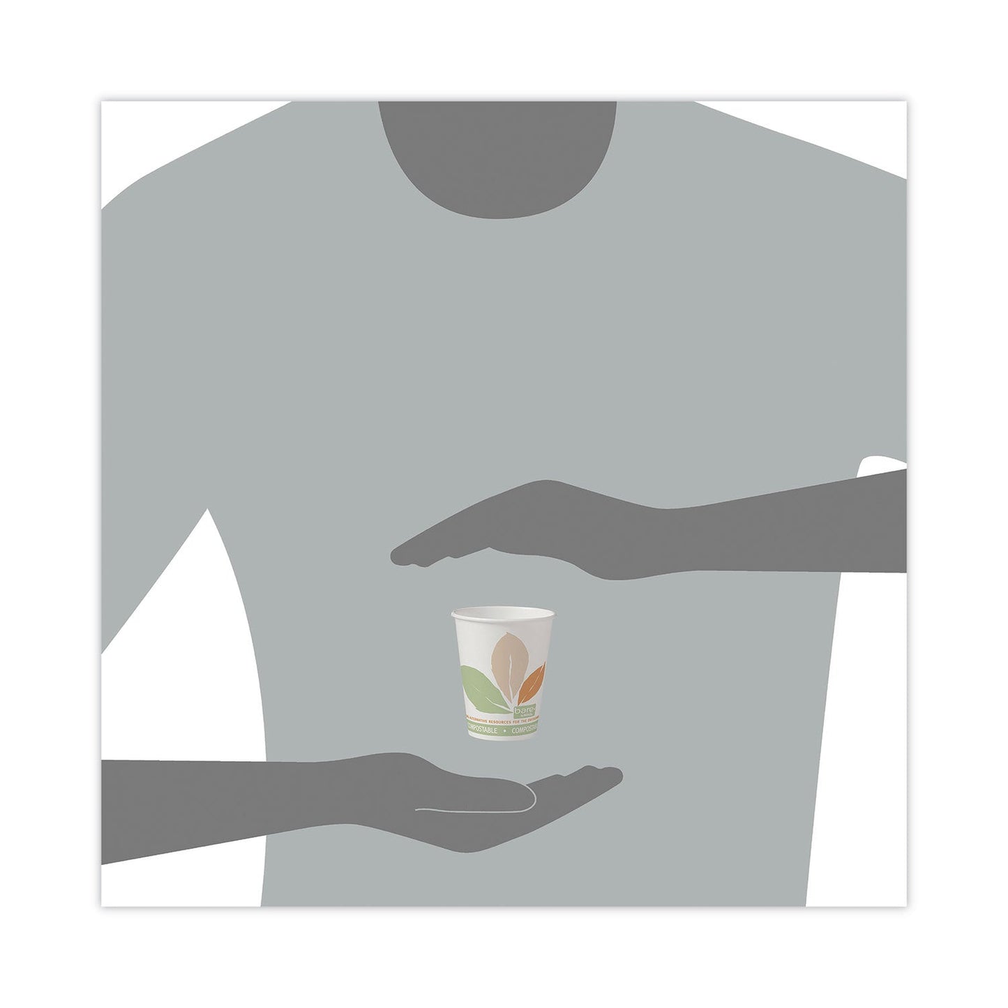 Dart Bare by Solo Eco-Forward PLA Paper Hot Cups, 8 oz, Leaf Design, White/Green/Orange, 50/Pack