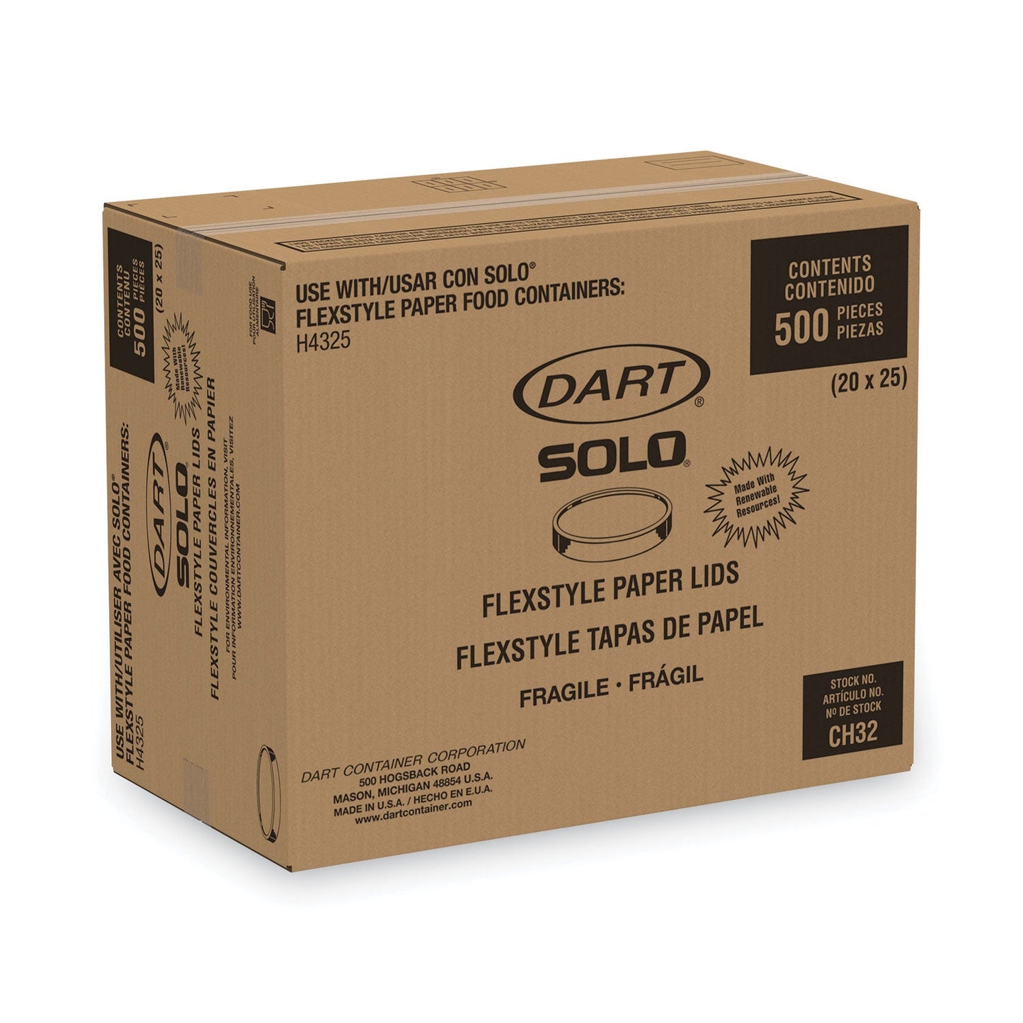 Dart Paper Lids for 32 oz Food Containers, Vented, 4.6" Diameter x 0.7"h, White, 25/Bag, 20 Bags/Carton