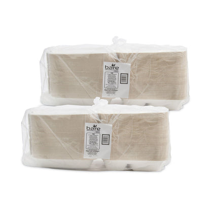 Dart Bare by Solo Eco-Forward Bagasse Hinged Lid Containers, 3-Compartment, 9.6 x 9.4 x 3.2, Ivory, Sugarcane, 200/Carton