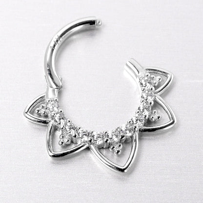 16G 5/16 Clear CZ Gem 14k White Gold Filigree Hinged Segment Ring